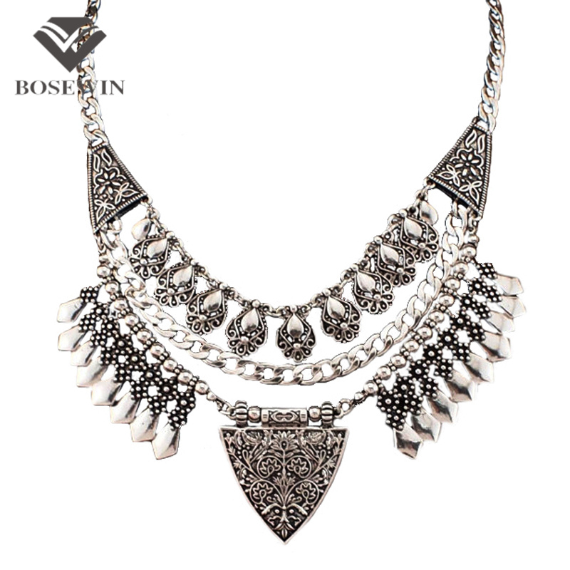 Bohemia Chic Design Fashion Necklaces For Women 2016 Vintage Carving Alloy Choker Statement Necklaces & Pendants Collares CE2882