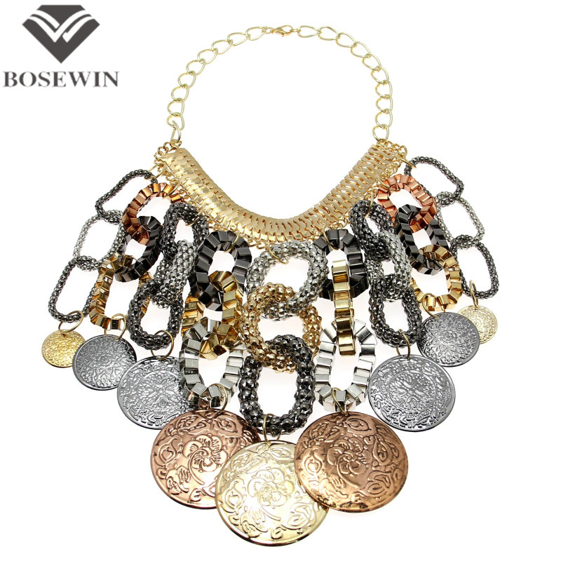 Women Exaggerate Accessories Craving Big Coin Statement Necklaces Fashion Chain Gypsy Bohemian Necklaces & Pendants CE2592