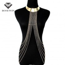 Boho Style Beachy Alloy Collar Body Chains Pendants Bib Women Fashion Charm Jewelry Long Tassel Accessories Chain Necklaces