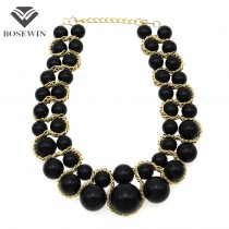 Factory price Bib Chunky imitation Pearl Necklaces Women Fashion Jewelry Golden Chains Cross Beads Choker Statement Necklaces