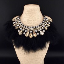 Women Party Luxury Accessories Exaggerate Collars Feather Rhinestones Chokers Statement Crystal Necklaces Maxi Jewelry CE2623