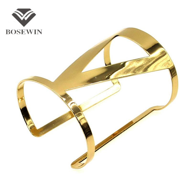 Hollow Design Trilateral Gold Bracelet Manchette Wrap Jewelry Fashion Opened Women's Cuff Bangles Bracelets Statement BL148