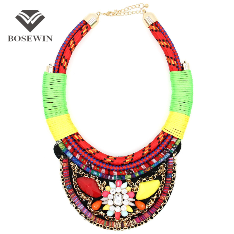 3 Colors 2016 New Design Women Handmade Necklaces Statement Jewelry Chunky Rope Chokers Collar Flowers Maxi Necklaces & Pendants