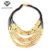 Women Party Accessories Choker Multilayered Rope Chain Through Bright Metal Pipe Chains Necklaces Statement Jewelry CE2501