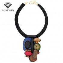 Vintage Indian Statement Necklace Women Fashion Leather Torques Wood Bead Chokers Bib Collares Maxi Necklaces & Pendants Collier