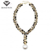 Handmade Chunky Maxi Necklace Women Boho Collar Chokers Rhinestone Imitation Pearl Statement Necklaces & Pendants Big Collier