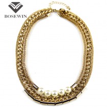 Women Multi layers Chain Necklaces Gold Plated Tube imitation Pearls Necklaces Fashion Collar Chokers Clothes Jewelry CE2343