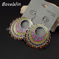 Fashion Bohemia Exaggerated Dangle Earring Fashion 50mm Coloured Flower Pendant Eardrop Women Wholesale price Gift FE089
