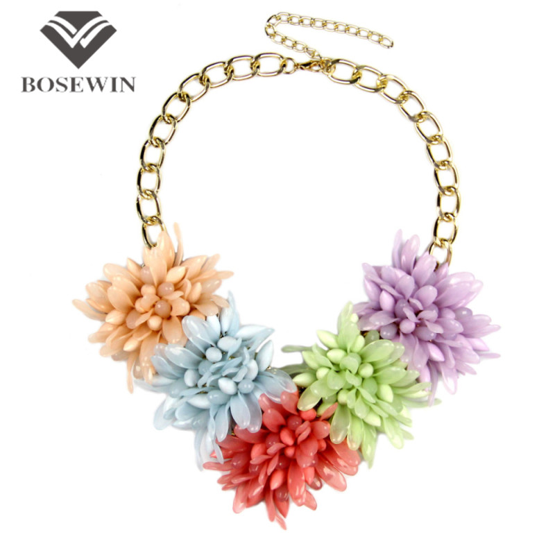 2015 Multicolor Resins Big Flower Choker Bib Collar Statement Necklaces For Women Dress collier Fashion accessories Wholesale