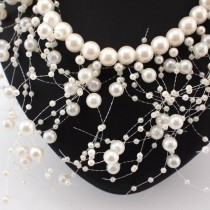 Fashion imitation Pearls Tassel Necklace Women Bib Cluster Jewelry Choker Collar Party Wedding Statement Necklaces & Pendants