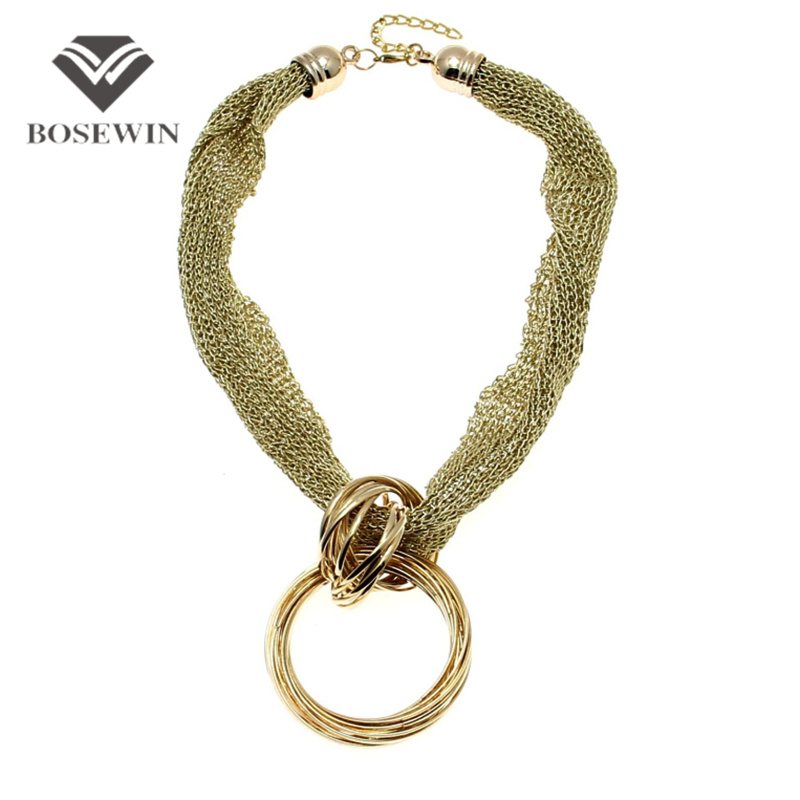 2016 Women Bijouterie Chokers Twisted Net Rope Chain Cross Cluster Metal Circles Statement Necklaces & Pendants Cluster Jewelry