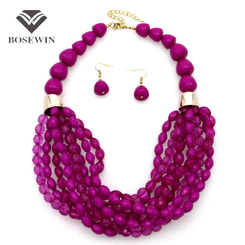 2015 Boho style Women Fashion Leisure Accessories Rhinestone Beads Statement Necklaces Matching Earrings Jewelry Set CE3265